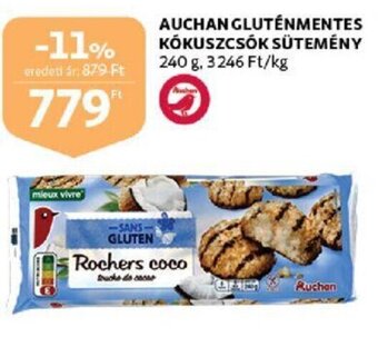 Auchan gluténmentes kókuszcsók sütemény 240g