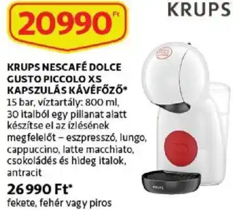 Krups nescafé dolce gusto piccolo xs kapszulás kávéfőző 15 bar 800ml 30 ítalből egy pillanat alatt készítse el az ízlésének