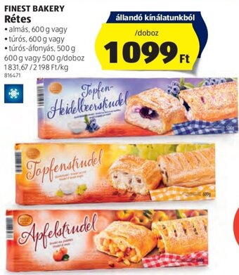 ALDI Finest bakery rétes almás / túrós 600g vagy túrós-áfonyás 500g / doboz ajánlat