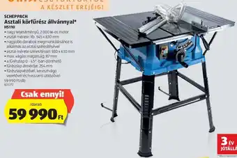 Scheppach asztali körfűrész állvánnyal hs110 2000w asztal 545x630mm asztal mérete szélesítéssel 930x630mm