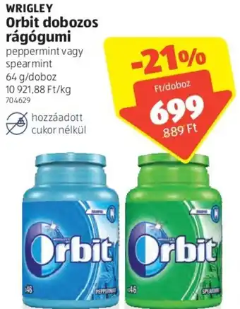 ALDI Wrigley orbit dobozos rágógumi peppermint vagy spearmint 64g /dobozos ajánlat