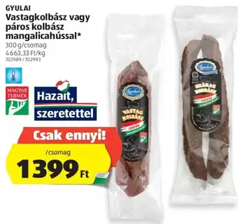 ALDI Gyulai vastagkolbász vagy páros kolbász mangalicahússal 300g / csomag ajánlat