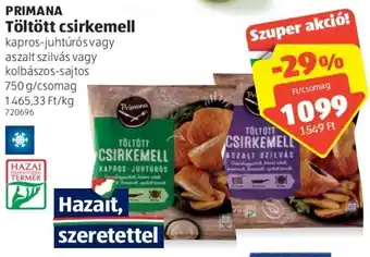 ALDI Primana töltött csirkemell kapros-juhtúrós vagy aszalt szilvás vagy kolbászos-sajtos 750g / csomag ajánlat