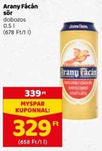 Spar Arany fácán sör 0,5l ajánlat