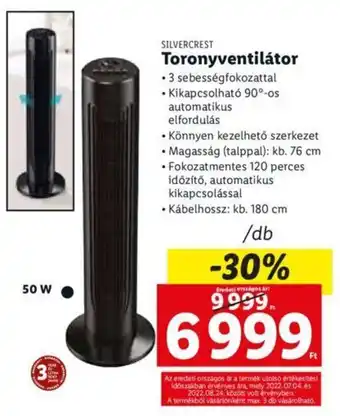 Lidl Silvercrest toronyventilátor 50w ajánlat