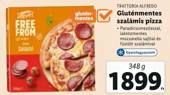 Lidl Trattoria alfredo gluténmentes szalámis pizza 348g ajánlat