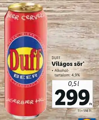 Lidl Duff világos sör 4,9% 0,5l ajánlat