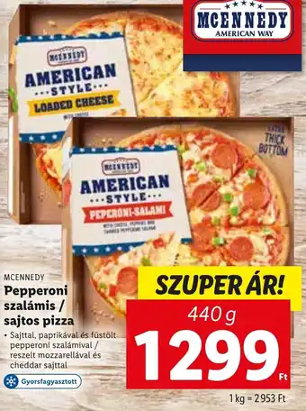 Lidl Mcennedy pepperoni szalámis sajtos pizza 440g ajánlat