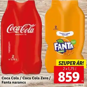Lidl Coca cola / coca cola zero / fanta narancs 2x1,75l ajánlat
