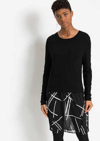 Bonprix Pulóver szoknyabetéttel és fenntartható viszkózzal ajánlat