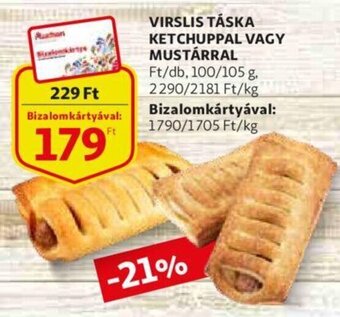 Auchan Virslis táska ketchuppal vagy mustárral 100/105g ajánlat