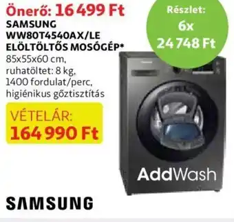 Auchan Samsung ww80t4540ax/le elöltötős mosógép 85x55x60cm ajánlat