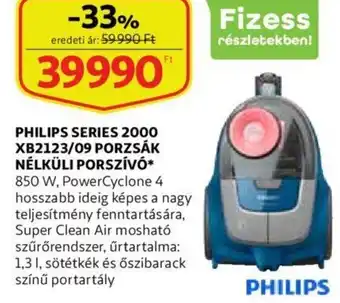 Auchan Philips series 2000xb2123/09 porzsák nélküli porszívó 850w ajánlat
