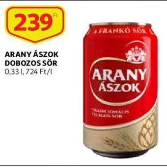 Auchan Arany ászok dobozos sör 0.33l ajánlat