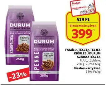Família tészta tejles kiőrlésű durum száraztészta 250g