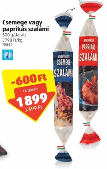 ALDI Csemege vagy paprikás szalámi 500g ajánlat