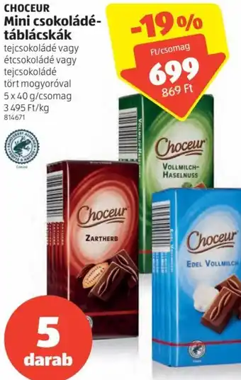 ALDI Choceur Mini csokoládé-táblácskák 5x40g ajánlat