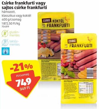 ALDI Csirke frankfurti vagy sajtos csirke frankfurti 400g ajánlat