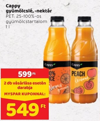 Spar Cappy gyümölcslé, -nektár 1l ajánlat