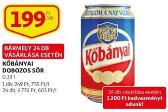 Auchan Kőbányai dobozos sör 0,33 l ajánlat