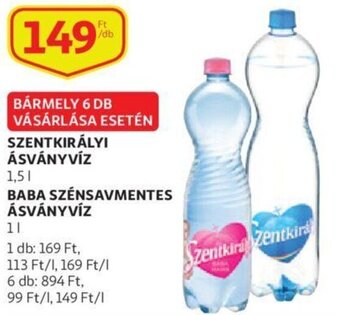 Auchan Szentkirályi ásványvíz / Baba szénsavmentes ásványvíz 1,5 / 1 l ajánlat