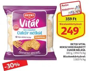Auchan Detki Vital keksz hozzáadott cukor nélkül 180 g ajánlat