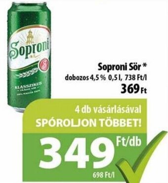 Coop Soproni sör 4,5% 0,5 l ajánlat