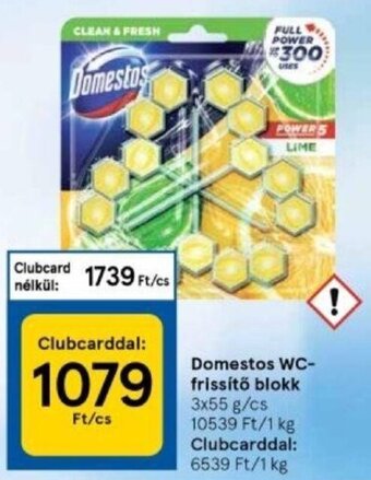 Tesco Domestos Wc-frissítő blokk 3 x 55 g ajánlat