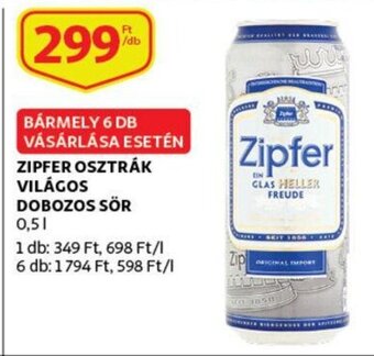 Auchan Zipfer osztrák világos dobozos sör 0.5l ajánlat
