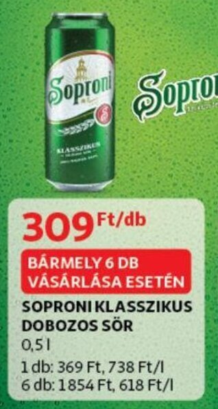 Auchan Soproni klasszikus dobozos sör 0.5l ajánlat