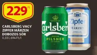 Auchan Carlsberg / Zipfer dobozos sör 0.33l ajánlat