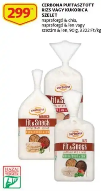 Auchan Cerbona puffasztott rizs vagy kukorica szelet 90g ajánlat