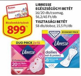 Auchan Libresse Egészségügyi betét 16 / 20 db ajánlat