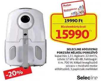 Auchan Selecline 600102962 porzsák nélküli porszívó 1 db ajánlat