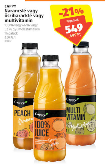 ALDI Cappy Narancslé vagy őszibaracklé vagy multivitamin 1 l ajánlat