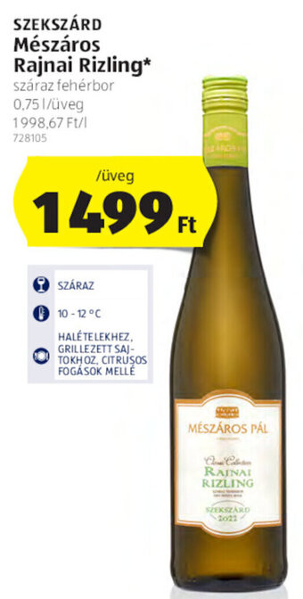 ALDI Szekszárd Mészáros rajnai rizling 0,75 l ajánlat