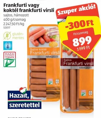 ALDI Frankfurti vagy koktél frankfurti virsli 400 g ajánlat