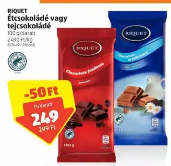 ALDI Riquet Étcsokoládé vagy tejcsokoládé 100 g ajánlat