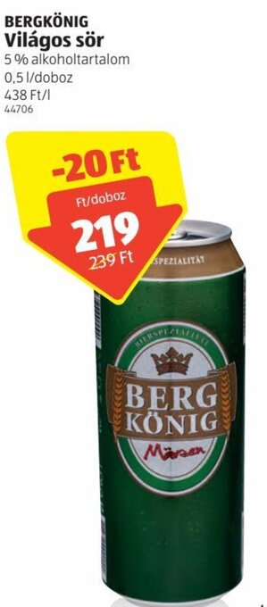Bergkönig Világos sör 5% 0,5 l
