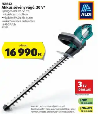 ALDI Ferrex Akkus sövényvágó 20 v 1 db ajánlat
