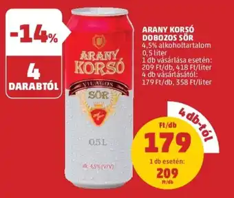 PENNY Arany Korsó dobozos sör 4,5% 0,5 l ajánlat