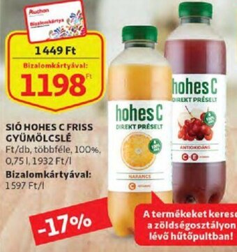 Auchan Sió Hohes c friss gyümölcslé 0,75 l ajánlat