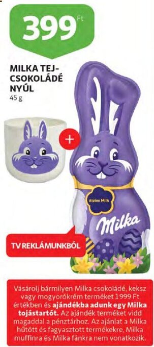 Auchan Milka tejcsokoládé nyúl 45 g ajánlat