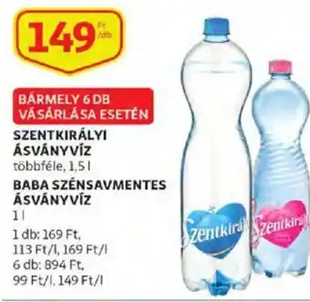 Auchan Szentkirályi ásványvíz / Baba szénsavmentes ásványvíz 1,5 / 1 l ajánlat