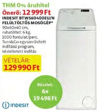 Auchan Indesit btws60400eu/n felültöltős mosógép 1 db ajánlat