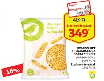 Auchan Auchan Tipp 4 tojásos csiga száraztészta 200 g ajánlat
