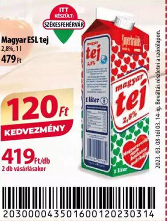 Coop Magyar ESL tej 2,8% 1l ajánlat