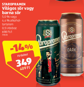 ALDI Staropramen Világos sör vagy barna sör 0,5 l ajánlat