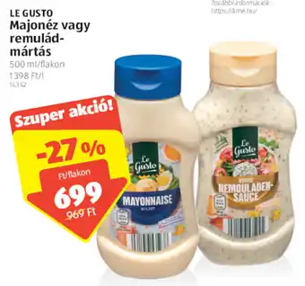 ALDI Le Gusto Majonéz vagy remulád mártás 500 ml ajánlat
