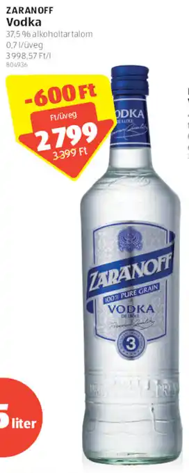 ALDI Zaranoff Vodka 37,5% 0,7 l ajánlat